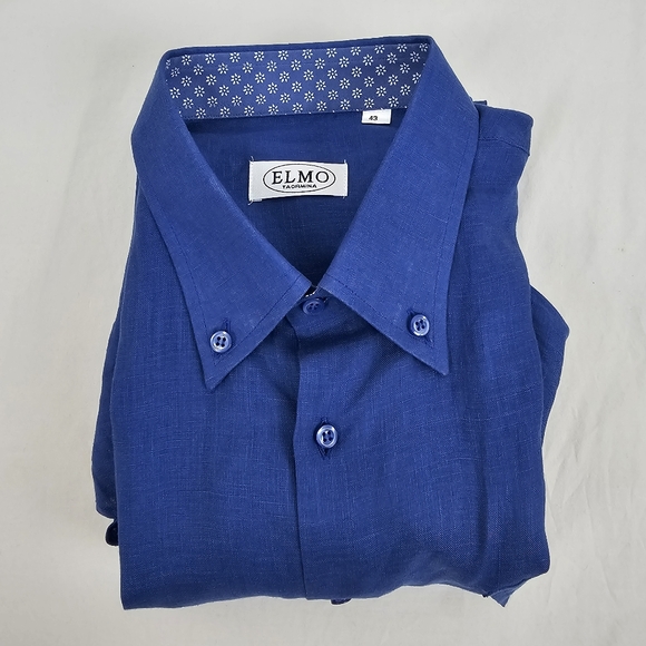 ELMO Taormina Italy Men's Linen Blue Long Sleeve Button Up Shirt Size 43 - Picture 15 of 15
